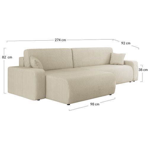 Artemisa - Canapé D'angle Réversible 5 Places Convertible Avec Coffre En Velours Côtelé