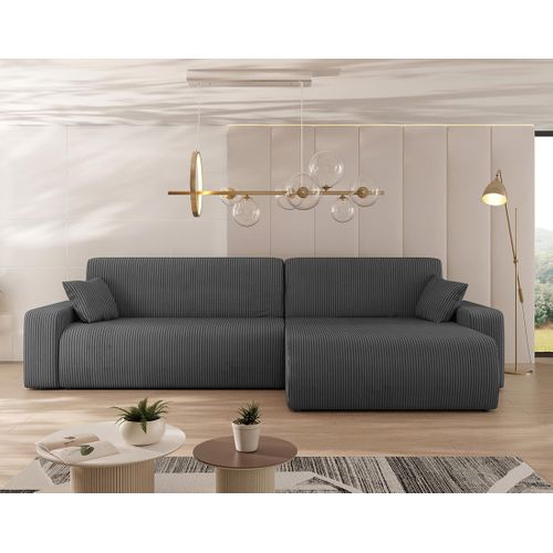 Artemisa - Canapé D'angle Réversible 5 Places Convertible Avec Coffre En Velours Côtelé