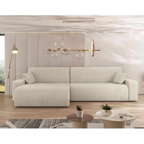 Artemisa - Canapé D'angle Réversible 5 Places Convertible Avec Coffre En Velours Côtelé