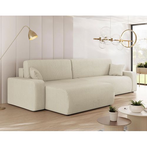 Artemisa - Canapé D'angle Réversible 5 Places Convertible Avec Coffre En Velours Côtelé