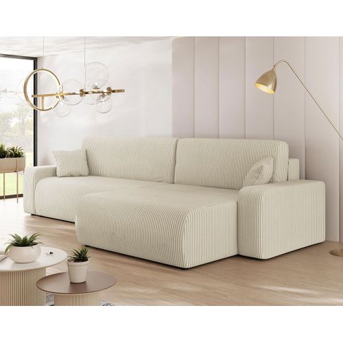 Artemisa - Canapé D'angle Réversible 5 Places Convertible Avec Coffre En Velours Côtelé