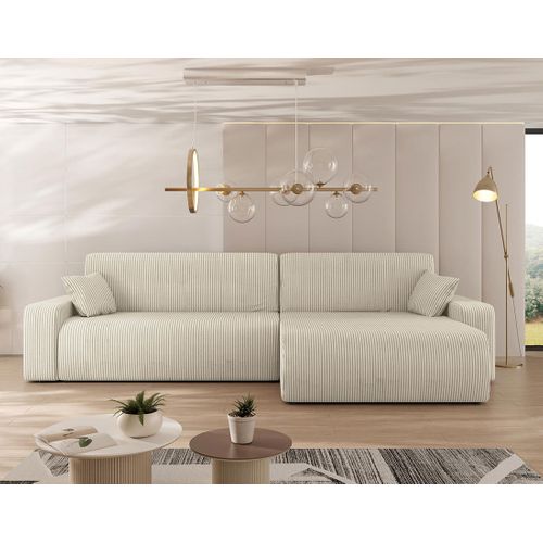 Artemisa - Canapé D'angle Réversible 5 Places Convertible Avec Coffre En Velours Côtelé