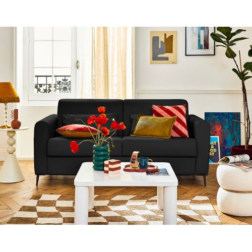 Canapé Droit Convertible 3 Places Owen En Simili Noir