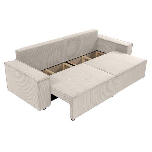 Canapé Droit Convertible 3 Places Cezanne En Velours Côtelé Beige