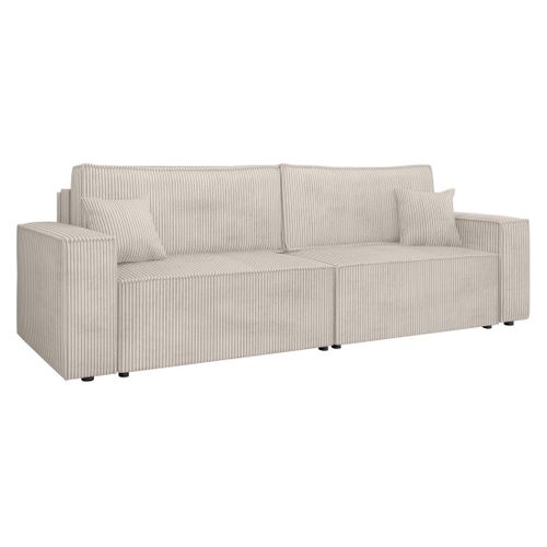 Canapé Droit Convertible 3 Places Cezanne En Velours Côtelé Beige