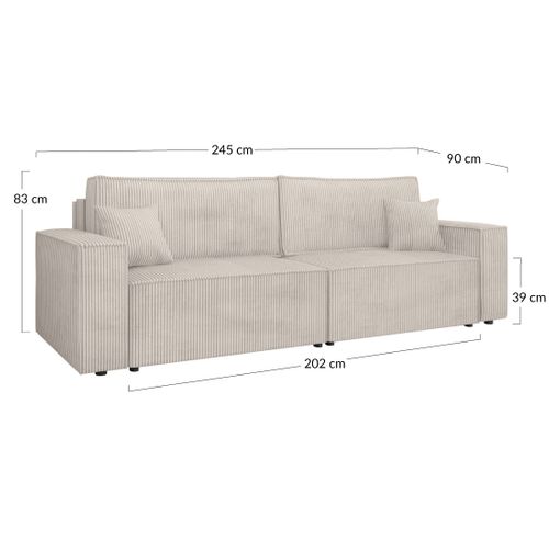 Canapé Droit Convertible 3 Places Cezanne En Velours Côtelé Beige