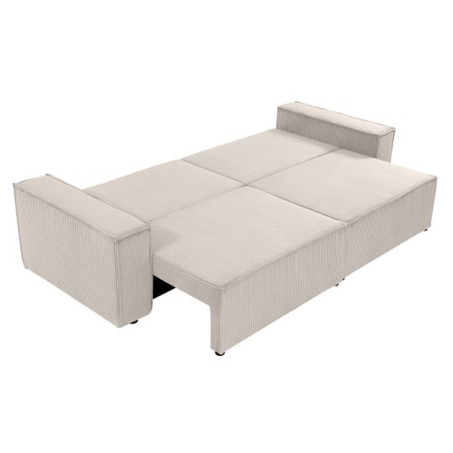 Canapé Droit Convertible 3 Places Cezanne En Velours Côtelé Beige