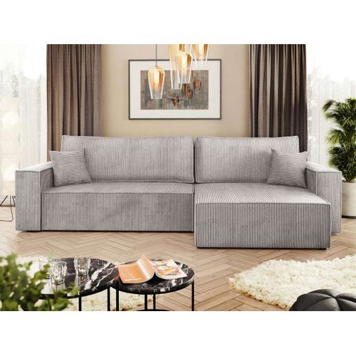 Cezanne - Canapé D'angle Réversible 5 Places Convertible Avec Coffre En Velours Côtelé