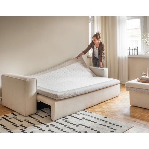 Wilson - Canapé Droit 3 Places Convertible Avec Coffre En Tissu Et Tissu Texturé