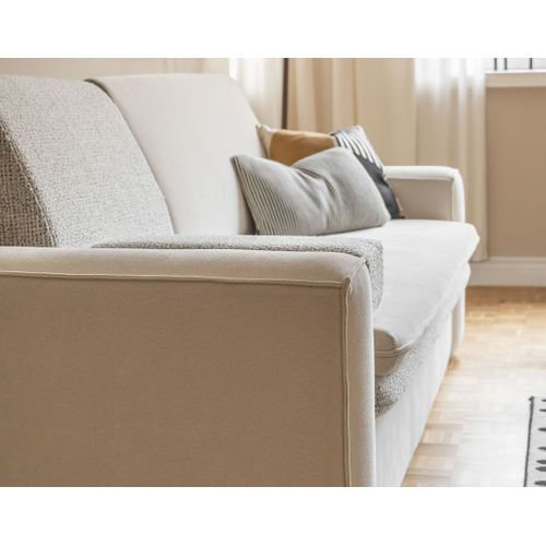 Wilson - Canapé Droit 3 Places Convertible Avec Coffre En Tissu Et Tissu Texturé