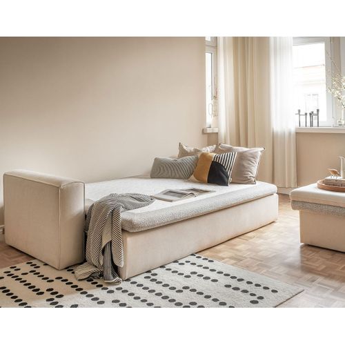 Wilson - Canapé Droit 3 Places Convertible Avec Coffre En Tissu Et Tissu Texturé