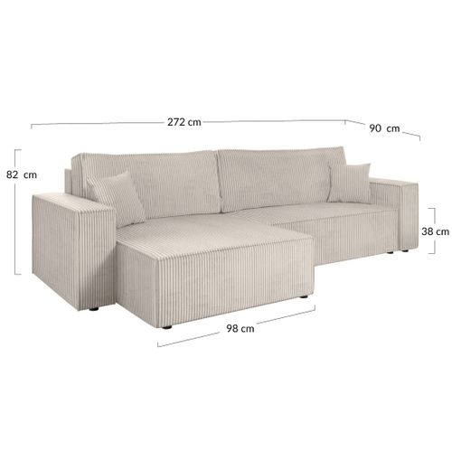 Cezanne - Canapé D'angle Réversible 5 Places Convertible Avec Coffre En Velours Côtelé