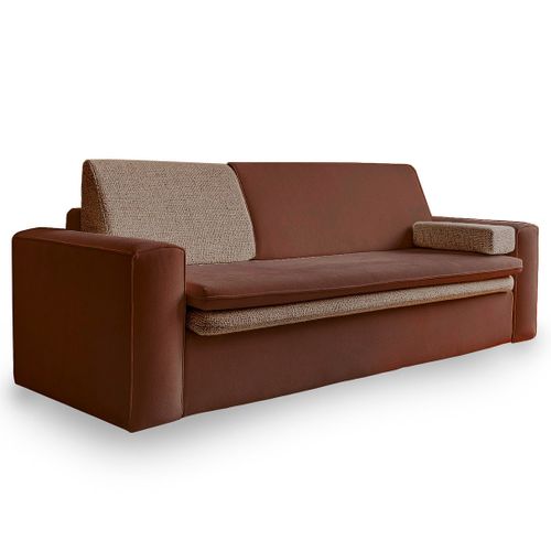 Wilson - Canapé Droit 3 Places Convertible Avec Coffre En Tissu Et Tissu Texturé