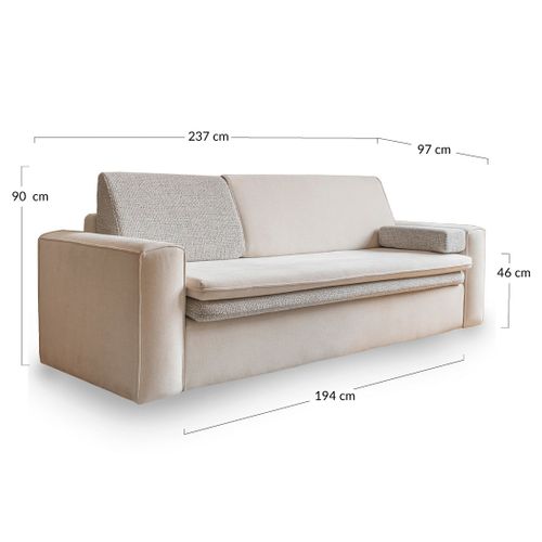 Wilson - Canapé Droit 3 Places Convertible Avec Coffre En Tissu Et Tissu Texturé