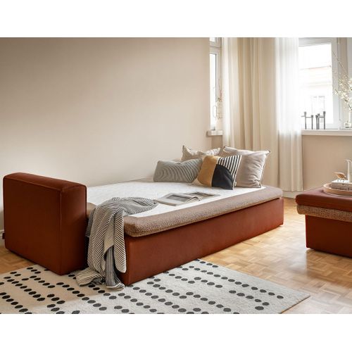 Wilson - Canapé Droit 3 Places Convertible Avec Coffre En Tissu Et Tissu Texturé