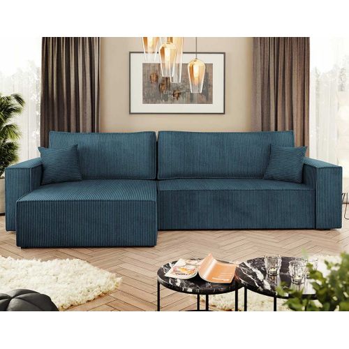 Cezanne - Canapé D'angle Réversible 5 Places Convertible Avec Coffre En Velours Côtelé