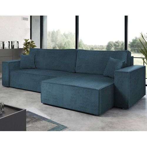 Cezanne - Canapé D'angle Réversible 5 Places Convertible Avec Coffre En Velours Côtelé