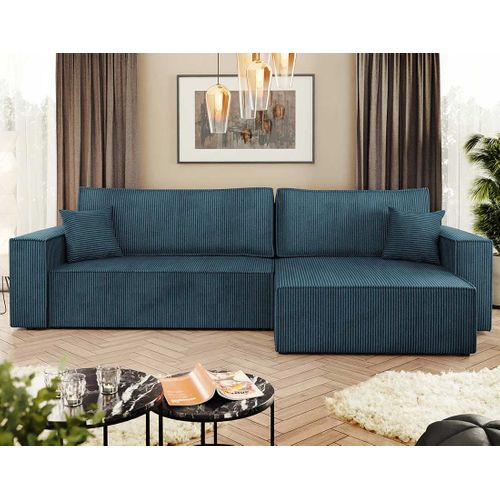 Cezanne - Canapé D'angle Réversible 5 Places Convertible Avec Coffre En Velours Côtelé