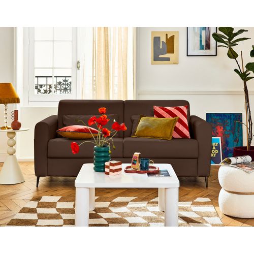 Canapé Droit Convertible 3 Places Owen En Simili Marron