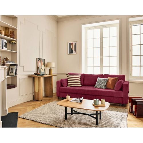 Canapé Droit Convertible 3 Places Anna En Velours Texturé Prune