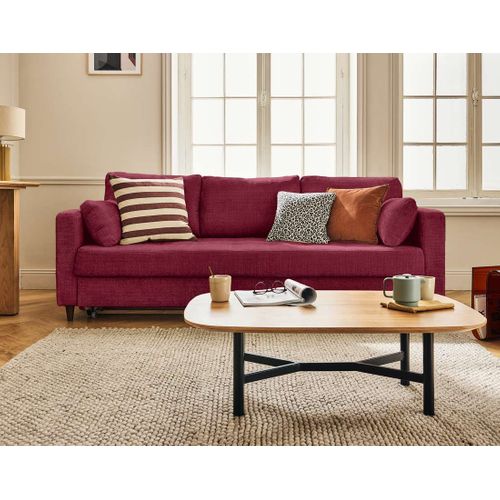 Canapé Droit Convertible 3 Places Anna En Velours Texturé Prune