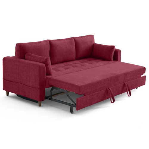 Canapé Droit Convertible 3 Places Anna En Velours Texturé Prune