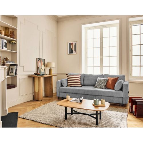 Canapé Droit Convertible 3 Places Anna En Velours Texturé Gris