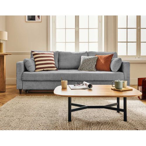 Canapé Droit Convertible 3 Places Anna En Velours Texturé Gris