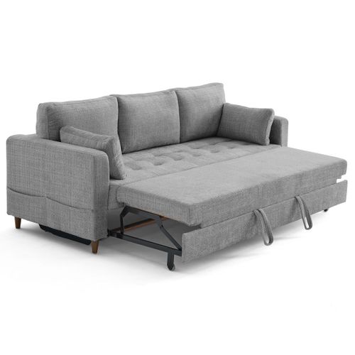 Canapé Droit Convertible 3 Places Anna En Velours Texturé Gris