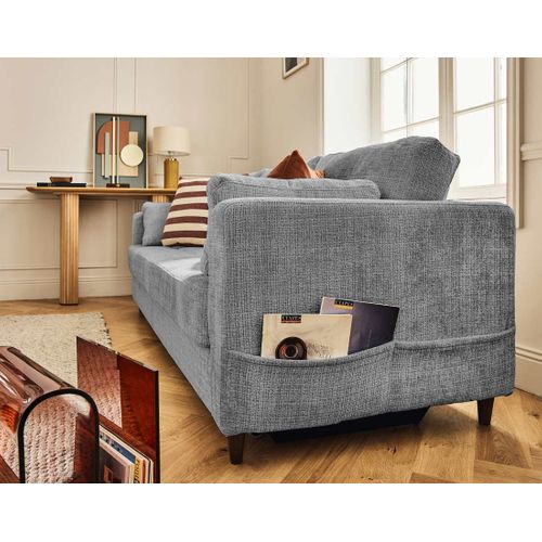 Canapé Droit Convertible 3 Places Anna En Velours Texturé Gris