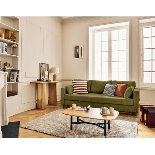 Canapé Droit Convertible 3 Places Anna En Velours Texturé Vert Olive