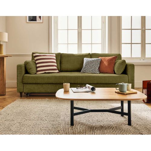 Canapé Droit Convertible 3 Places Anna En Velours Texturé Vert Olive