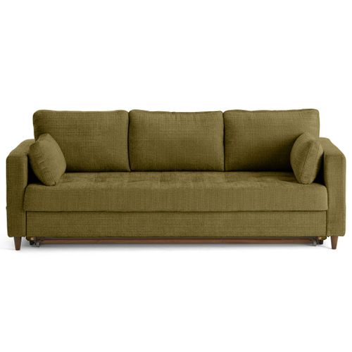 Canapé Droit Convertible 3 Places Anna En Velours Texturé Vert Olive