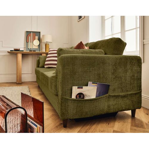 Canapé Droit Convertible 3 Places Anna En Velours Texturé Vert Olive