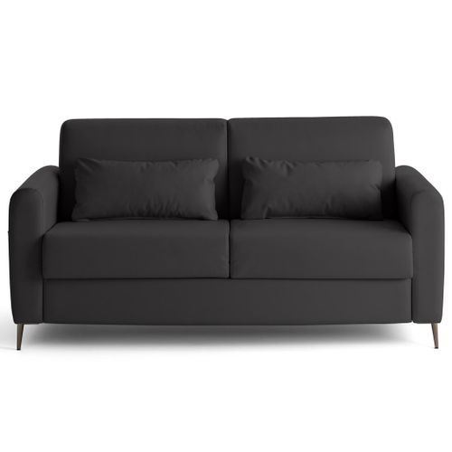 Canapé Droit Convertible 3 Places Owen En Simili Gris Anthracite