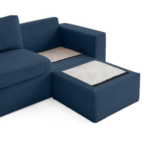 Calgary - Canapé D'angle Déhoussable Et Modulable 3 Places + 1 Pouf En Velours Côtelé