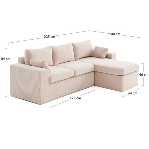 Calgary - Canapé D'angle Déhoussable Et Modulable 3 Places + 1 Pouf En Velours Côtelé