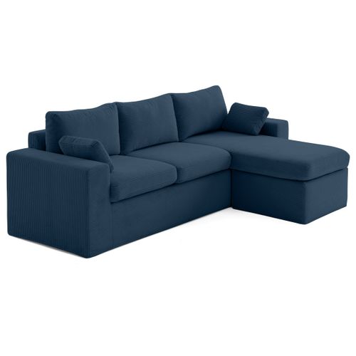 Calgary - Canapé D'angle Déhoussable Et Modulable 3 Places + 1 Pouf En Velours Côtelé