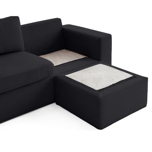 Calgary - Canapé D'angle Déhoussable Et Modulable 3 Places + 1 Pouf En Velours Côtelé