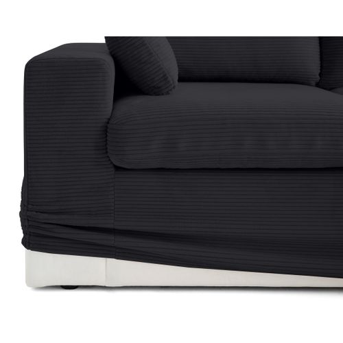Calgary - Canapé D'angle Déhoussable Et Modulable 3 Places + 1 Pouf En Velours Côtelé