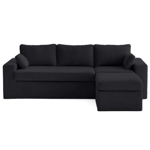 Calgary - Canapé D'angle Déhoussable Et Modulable 3 Places + 1 Pouf En Velours Côtelé