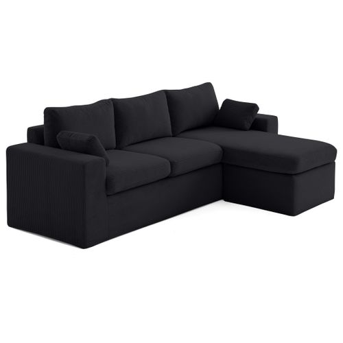 Calgary - Canapé D'angle Déhoussable Et Modulable 3 Places + 1 Pouf En Velours Côtelé