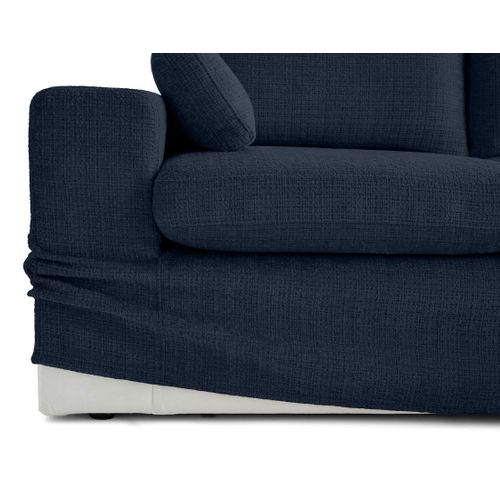 Calgary - Canapé D'angle Déhoussable Et Modulable 3 Places + 1 Pouf En Velours Texturé