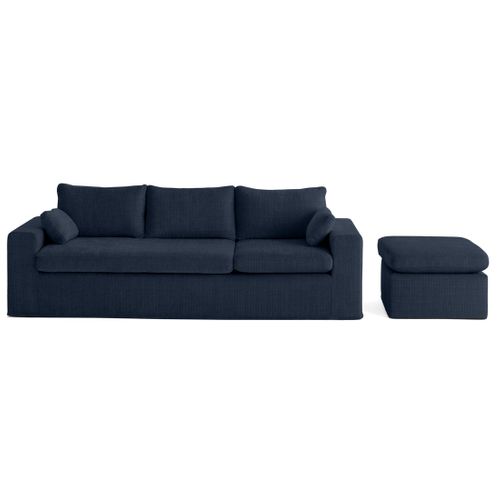 Calgary - Canapé D'angle Déhoussable Et Modulable 3 Places + 1 Pouf En Velours Texturé