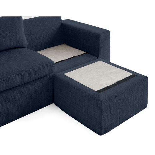 Calgary - Canapé D'angle Déhoussable Et Modulable 3 Places + 1 Pouf En Velours Texturé