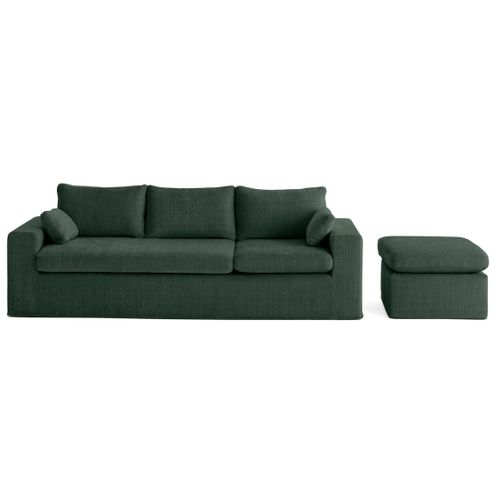 Calgary - Canapé D'angle Déhoussable Et Modulable 3 Places + 1 Pouf En Velours Texturé