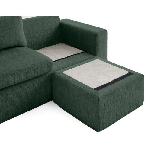 Calgary - Canapé D'angle Déhoussable Et Modulable 3 Places + 1 Pouf En Velours Texturé
