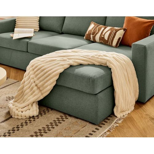 Barrie - Canapé D'angle Réversible 4 Places Avec Têtière Amovible En Tissu Vert