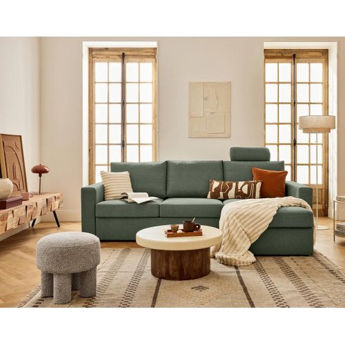 Barrie - Canapé D'angle Réversible 4 Places Avec Têtière Amovible En Tissu Vert