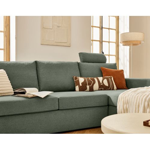 Barrie - Canapé D'angle Réversible 4 Places Avec Têtière Amovible En Tissu Vert